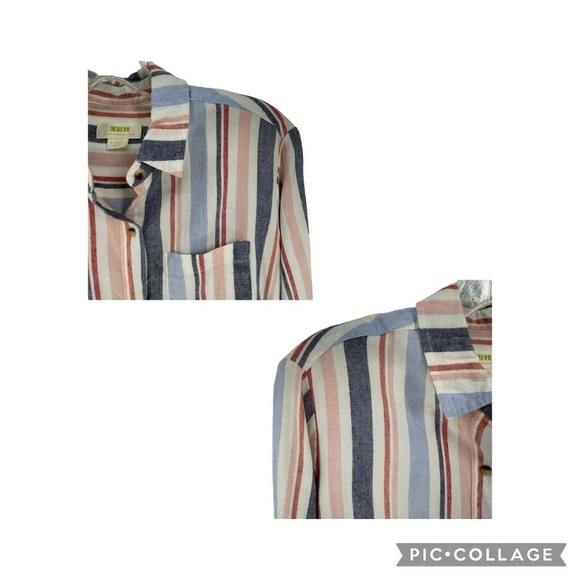 Anthropologie Maeve Chatham Pastel Striped Linen Blend Button Down Shirt   Sz XS - Picture 6 of 14